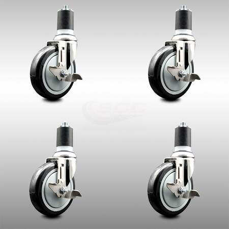 Service Caster 5 Inch 316SS Black Poly Swivel 1-3/4 Inch Expanding Stem Caster Set Brake SCC SCC-SS316EX20S514-PPUB-BLK-TLB-134-4